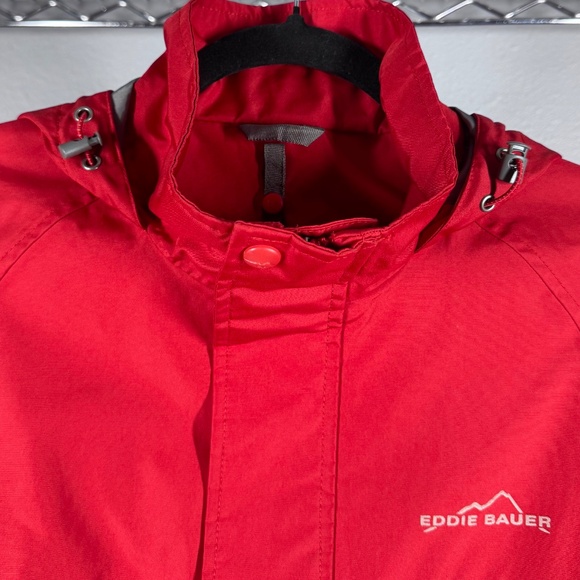 Eddie Bauer WeatherEdge Wind/Rain Zippered Red Jacket w/Snap Close Storm Flap - Picture 13 of 16